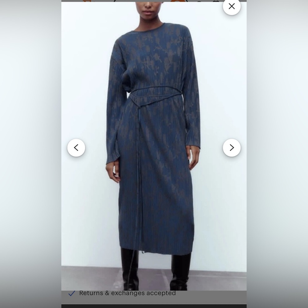 Zara Elegant Blue Patterned Dress Size L